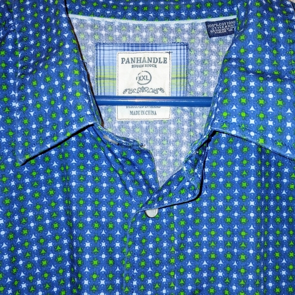 Panhandle Rough Stock XXL Men's Rodeo Shirt Blue Print Snap Western L/Sleeve - Picture 2 of 7